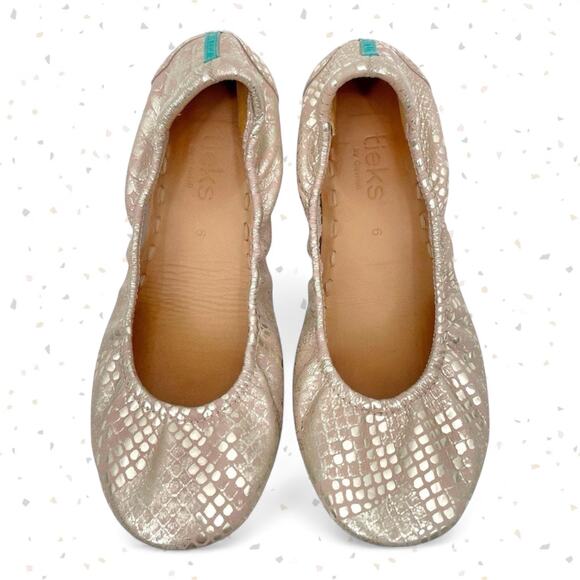 Tieks Romantic Blush Leather Ballet Flats Rose Gold Snakeskin Shiny Metallic 6 - Picture 1 of 16